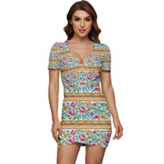 Flower Fabric Design Low Cut Cap Sleeve Mini Dress by Vaneshop