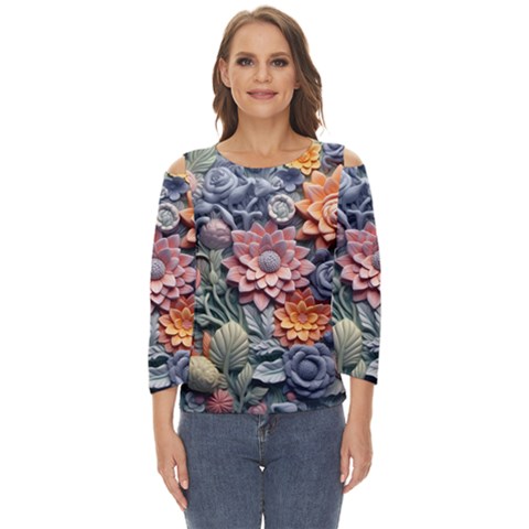 3d Flower Bloom Embossed Pattern Cut Out Wide Sleeve Top by Vaneshop