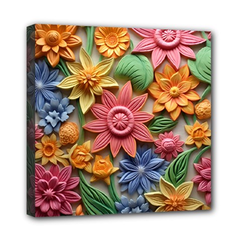 Flower Bloom Embossed Pattern Mini Canvas 8  X 8  (stretched) by Vaneshop