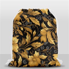 Flower Gold Floral Drawstring Bag (small) by Vaneshop
