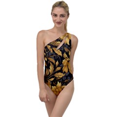 Flower Gold Floral To One Side Swimsuit by Vaneshop