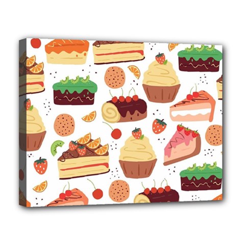 Seamless Pattern Hand Drawing Cartoon Dessert And Cake Canvas 14  X 11  (stretched) by Wav3s