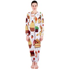 Seamless Pattern Hand Drawing Cartoon Dessert And Cake Onepiece Jumpsuit (ladies) by Wav3s