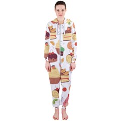 Seamless Pattern Hand Drawing Cartoon Dessert And Cake Hooded Jumpsuit (ladies) by Wav3s