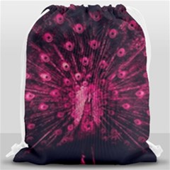Peacock Pink Black Feather Abstract Drawstring Bag (large) by Wav3s