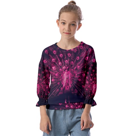 Peacock Pink Black Feather Abstract Kids  Cuff Sleeve Top by Wav3s