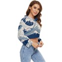 Japanese Wave Pattern Women s Lightweight Cropped Hoodie View3