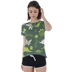 Cute Dinosaur Pattern Short Sleeve Open Back Tee by Wav3s