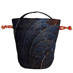 Abstract Dark Shine Structure Fractal Golden Drawstring Bucket Bag by Vaneshop