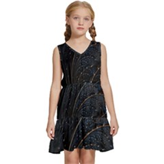 Abstract Dark Shine Structure Fractal Golden Kids  Sleeveless Tiered Mini Dress by Vaneshop