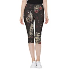 Vintage Tattoos Nautical Inside Out Lightweight Velour Capri Leggings  by Vaneshop