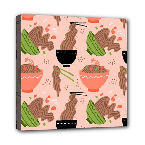 Doodle Yakisoba Seamless Pattern Background Cartoon Japanese Street Food Mini Canvas 8  X 8  (stretched) by Grandong
