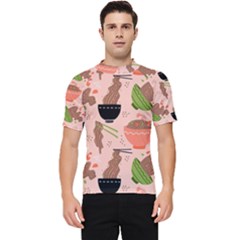Doodle Yakisoba Seamless Pattern Background Cartoon Japanese Street Food Men s Short Sleeve Rash Guard by Grandong