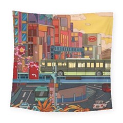 The City Style Bus Fantasy Architecture Art Square Tapestry (large) by Grandong