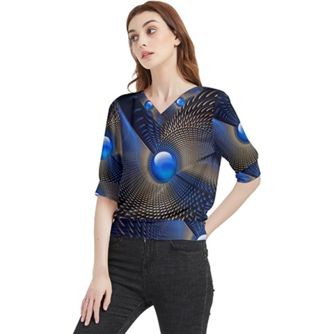 Abstract Background Pattern Quarter Sleeve Blouse by Cowasu