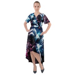 Psychedelic Astronaut Trippy Space Art Front Wrap High Low Dress by Bangk1t