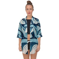 Pattern Ocean Waves Arctic Ocean Blue Nature Sea Open Front Chiffon Kimono by Ndabl3x