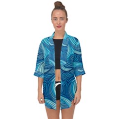Ocean Waves Sea Abstract Pattern Water Blue Open Front Chiffon Kimono by Ndabl3x