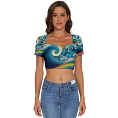 Waves Wave Ocean Sea Abstract Whimsical Abstract Art Short Sleeve Square Neckline Crop Top  by Ndabl3x
