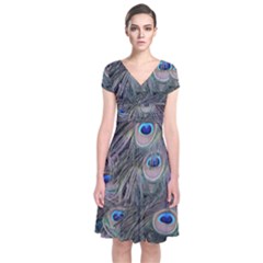 Peacock Feathers Peacock Bird Feathers Short Sleeve Front Wrap Dress by Ndabl3x
