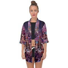 Moscow Kremlin Saint Basils Cathedral Architecture  Building Cityscape Night Fireworks Open Front Chiffon Kimono by Cowasu