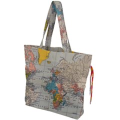 Vintage World Map Drawstring Tote Bag by Cowasu