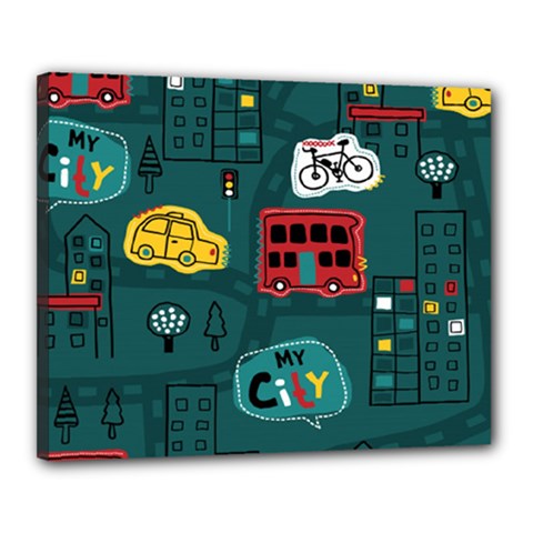 Seamless Pattern With Vehicles Building Road Canvas 20  X 16  (stretched) by Cowasu