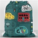 Seamless Pattern With Vehicles Building Road Drawstring Bag (Large) View2