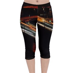 Highway Night Lighthouse Car Fast Velvet Capri Leggings  by Amaryn4rt