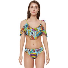 Comic Elements Colorful Seamless Pattern Ruffle Edge Tie Up Bikini Set	 by Amaryn4rt