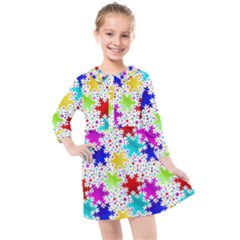 Snowflake Pattern Repeated Kids  Quarter Sleeve Shirt Dress by Amaryn4rt
