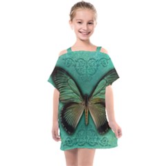 Butterfly Background Vintage Old Grunge Kids  One Piece Chiffon Dress by Amaryn4rt