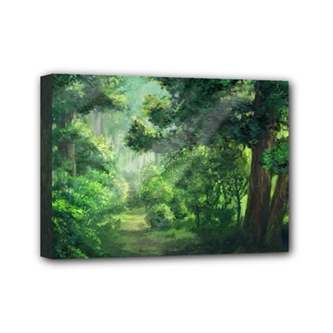 Anime Green Forest Jungle Nature Landscape Mini Canvas 7  X 5  (stretched) by Ravend
