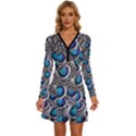 Peacock Pattern Close Up Plumage Long Sleeve Deep V Mini Dress  View1