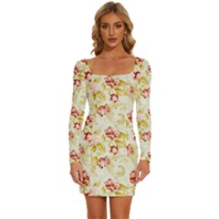 Background Pattern Flower Spring Long Sleeve Square Neck Bodycon Velvet Dress by Celenk