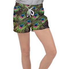 Peacock Feathers Color Plumage Women s Velour Lounge Shorts by Celenk