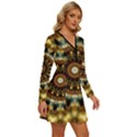 Pattern Abstract Background Art Long Sleeve Deep V Mini Dress  View3