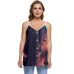 Abstract Landscape Landmark Town City Cityscape Casual Spaghetti Strap Chiffon Top by Vaneshop