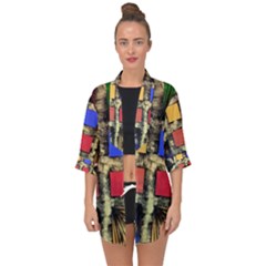 Acrylic Abstract Art Design  Open Front Chiffon Kimono by Rbudhiya