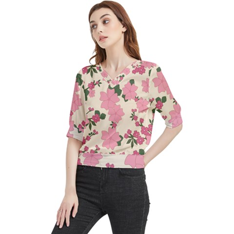 Floral Vintage Flowers Quarter Sleeve Blouse by Dutashop