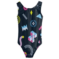Memphis Design Seamless Pattern Kids  Cut-out Back One Piece Swimsuit by uniart180623