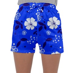 Blooming-seamless-pattern-blue-colors Sleepwear Shorts by uniart180623