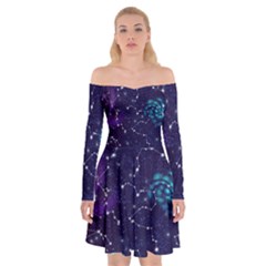 Realistic-night-sky-poster-with-constellations Off Shoulder Skater Dress by uniart180623