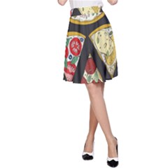 Vector-seamless-pattern-with-italian-pizza-top-view A-line Skirt by uniart180623