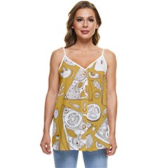 Vector-seamless-pizza-slice-pattern-hand-drawn-pizza-illustration-great-pizzeria-menu-background - Casual Spaghetti Strap Chiffon Top by uniart180623