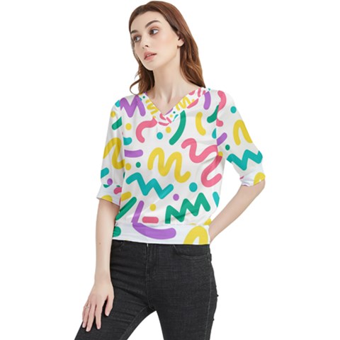 Abstract-pop-art-seamless-pattern-cute-background-memphis-style Quarter Sleeve Blouse by uniart180623
