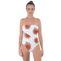 Seamless-background-pattern-with-watermelon-slices Tie Back One Piece Swimsuit by uniart180623