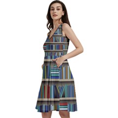 Bookshelf Sleeveless V-neck Skater Dress With Pockets by uniart180623