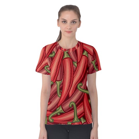 Seamless-chili-pepper-pattern Women s Cotton Tee by uniart180623