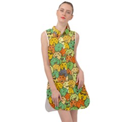 Seamless Pattern With Doodle Bunny Sleeveless Shirt Dress by uniart180623